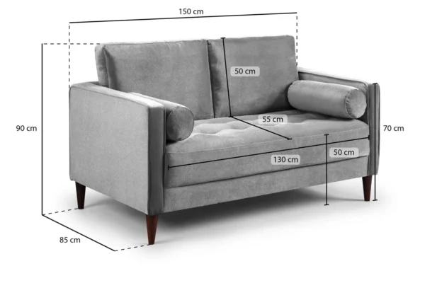 Scott Velvet 2 Seater - Blue - Image 7
