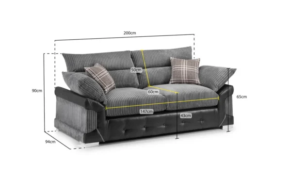 Logan Black/Grey 3 Seater Sofa - Image 7
