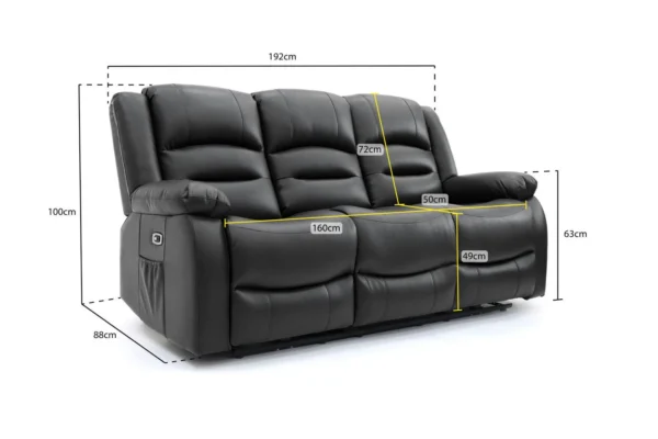 Alva Electric Recliner 3 Seater - Black - Image 8