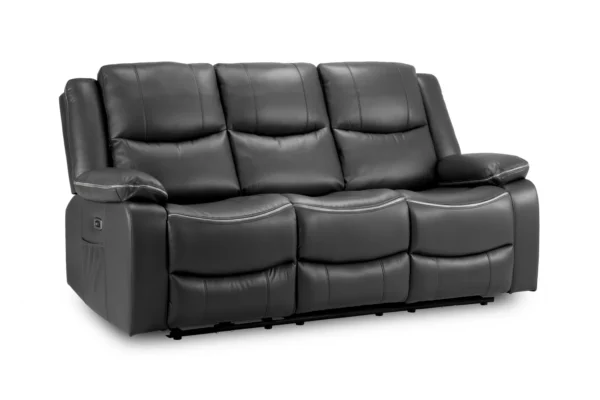 Harald Electric Recliner Leather 3 Seater - Black