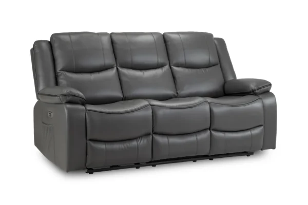 Harald Electric Recliner Leather 3 Seater - Grey