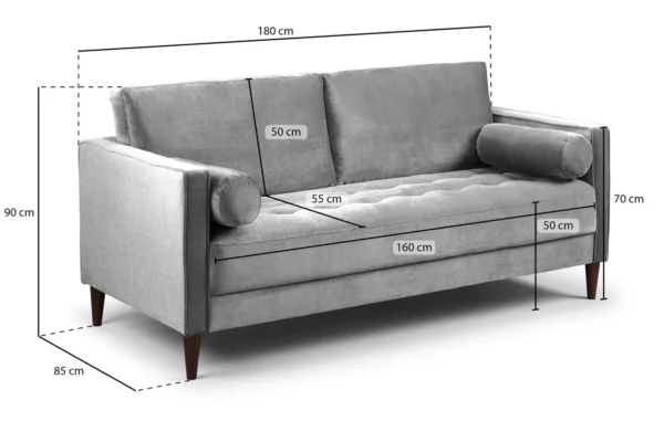 Scott Velvet 3 Seater - Grey - Image 7