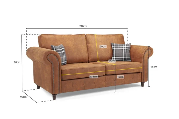 Oakland 3 Seater Sofa - Tan - Image 7